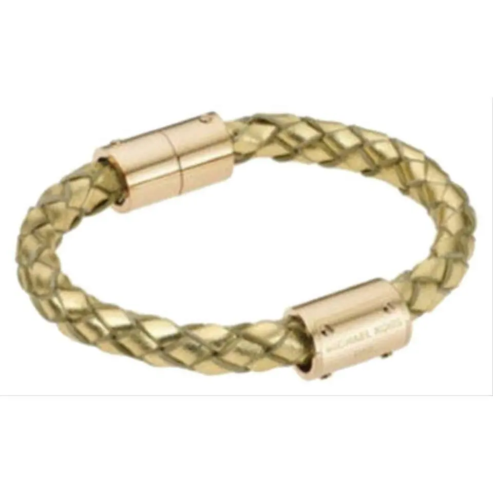 Gold Tone Tips Metallic Gold Braided Leather BRACELET-MKJ2651 by Michael Kors