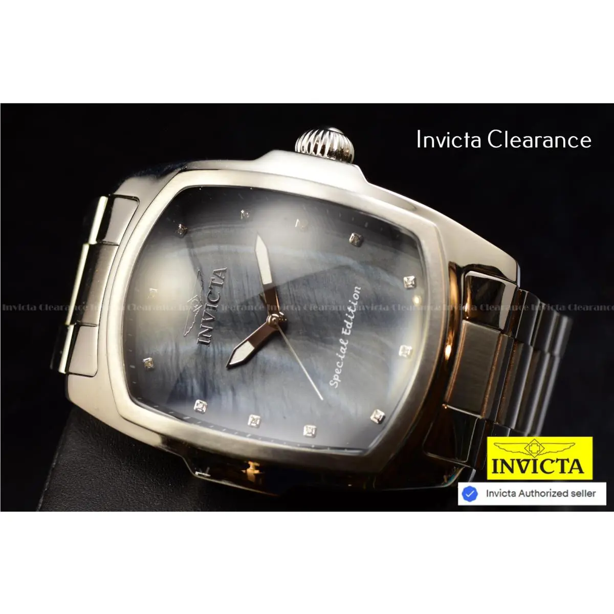 Invicta Grand Lupah 0.05 Carat Diamond Special Ed. Men`s Watch Mop Dial 47mm - Dial: Black, Band: Silver, Bezel: steel