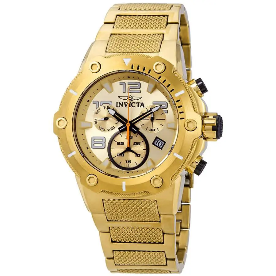 Invicta Speedway Chronograph Champagne Dial Gold Ion-plated Men`s Watch 19529 - Dial: Champagne, Band: Gold Ion-plated, Bezel: Gold Ion-plated