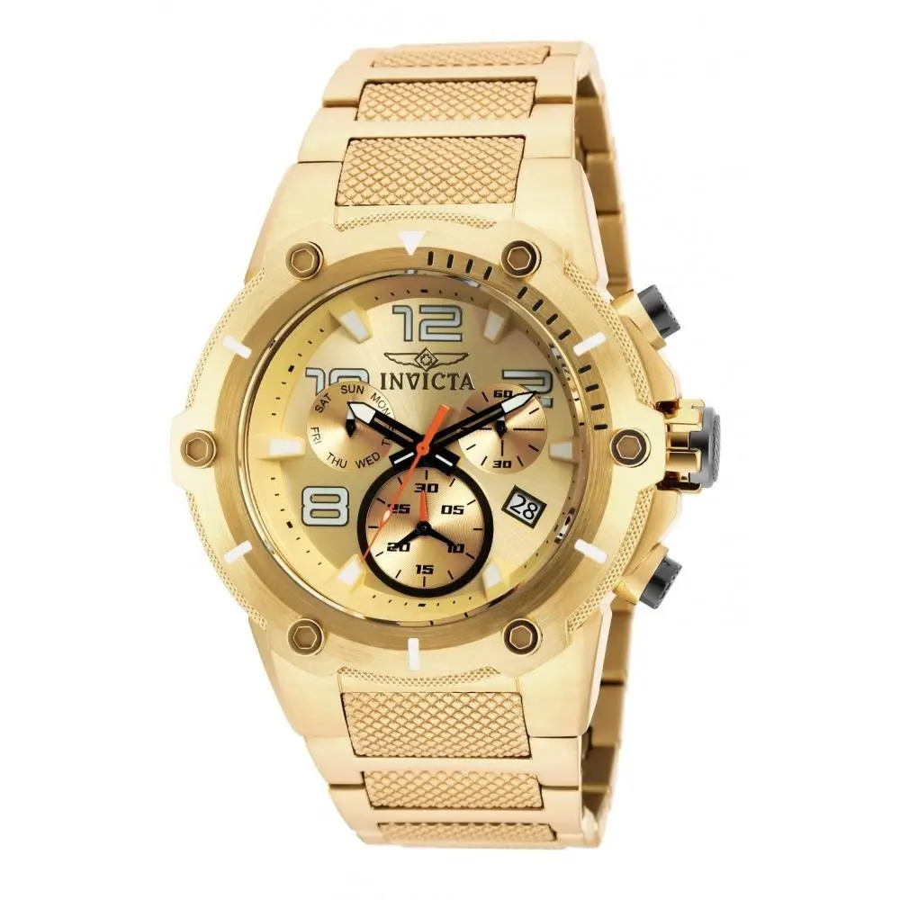 Invicta Men`s 19529 Speedway Quartz Chronograph Gold Dial Watch - Dial: Gold, Band: Gold, Bezel: Gold