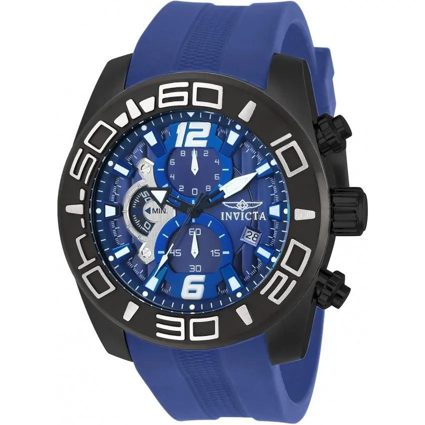 Invicta Men`s 22812 Pro Diver Quartz 3 Hand Blue Dial 50MM Blue Silicone Watch