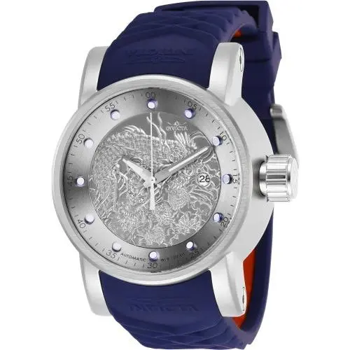 Men`s 48mm S1 Rally Dragon Automatic Antique Silver Blue Tone Watch by Invicta