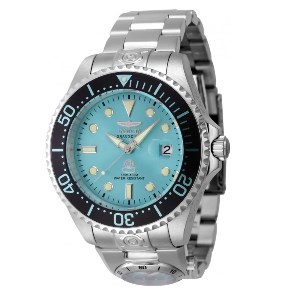 Invicta Grand Diver Automatic Dual Time Men`s 47mm Stainless Watch 45815 - Dial: Black, Blue, Band: Silver, Bezel: Black, Blue, Silver
