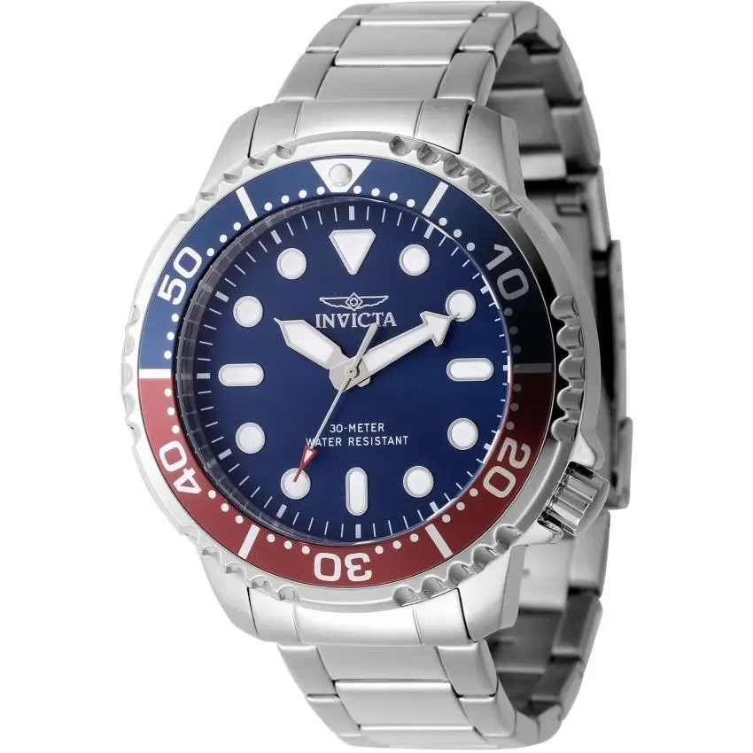 Invicta Pro Diver Men`s Quartz Watch Blue Dial Pepsi Bezel 48mm 47219 - Dial: Blue, Band: Silver-tone, Silver, Bezel: Blue, Red