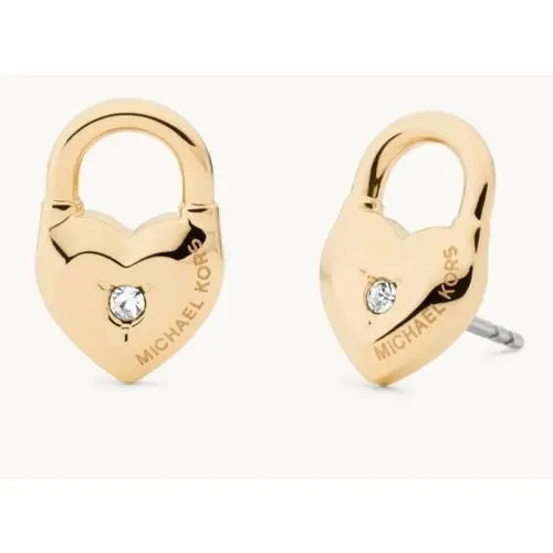 Yellow Gold Heart Padlock Stud Earrings Crystal Chip + MK Gift Box by Michael Kors