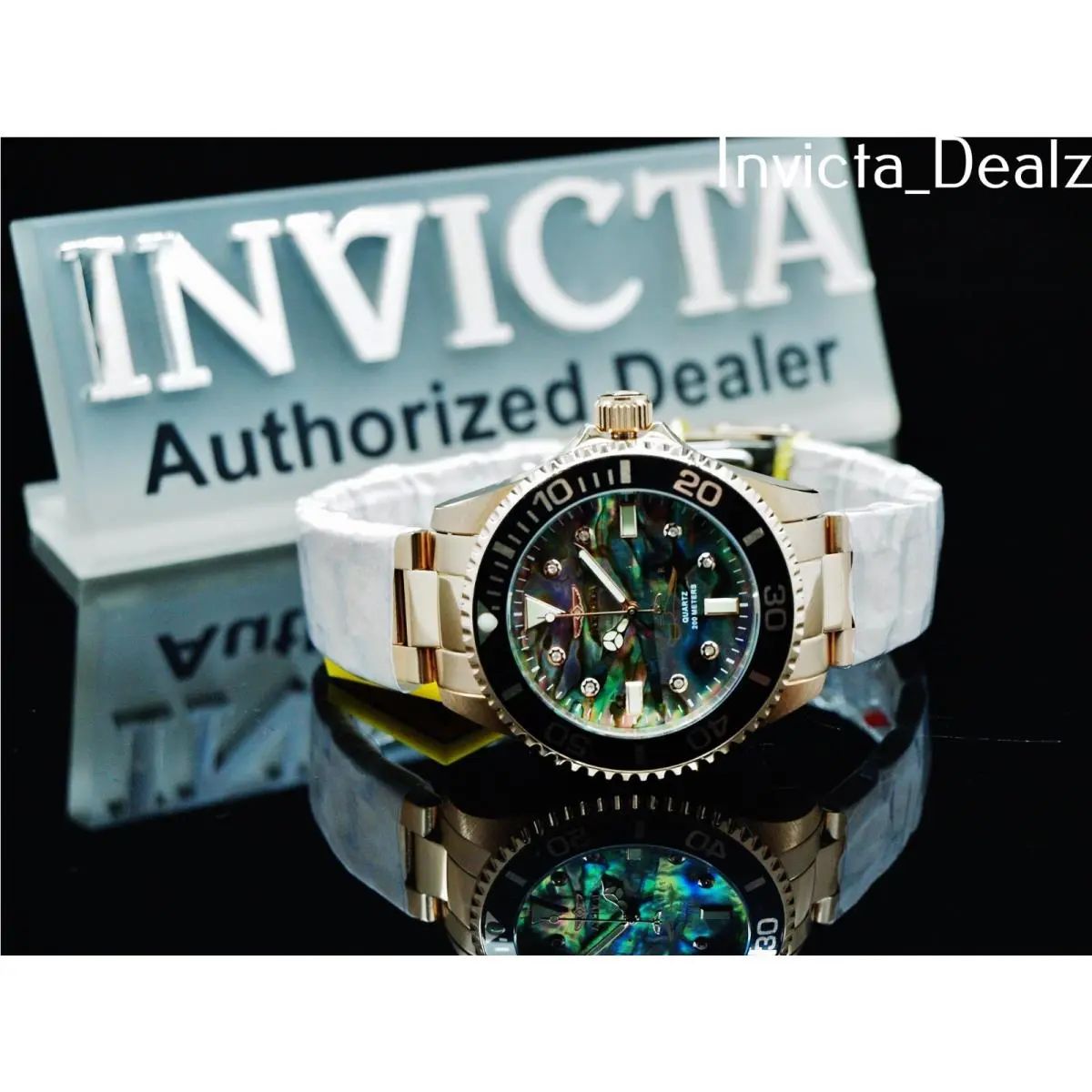Invicta Pro Diver 38mm Women`s 0.03ct Diamonds Abalone Dial Rose Gold Watch