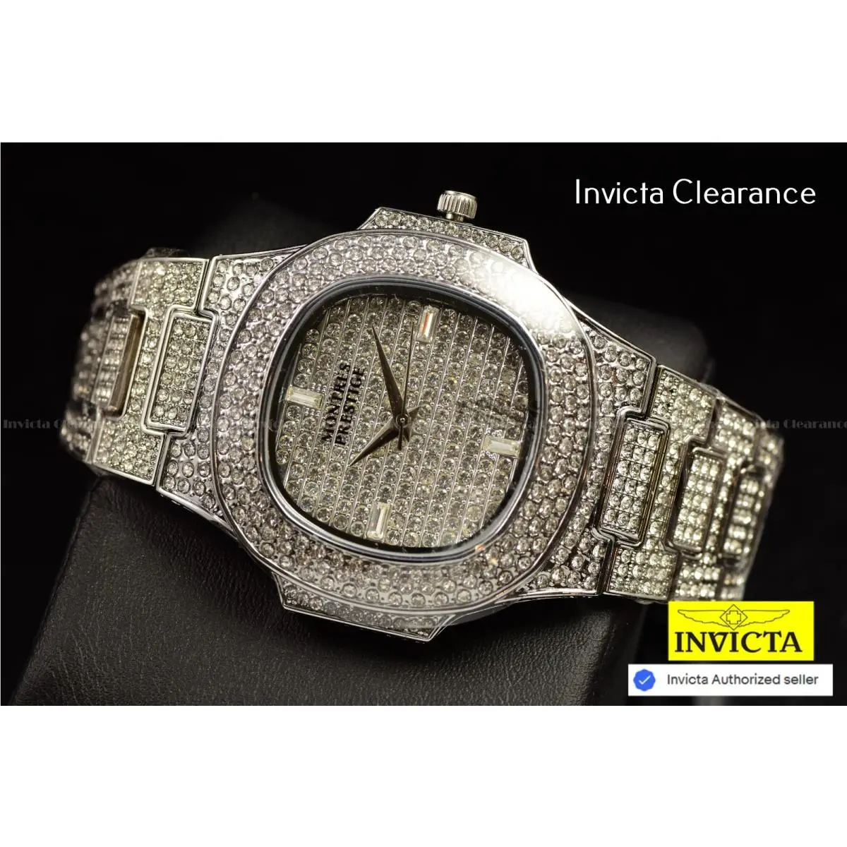 Montres Prestige Men`s Vesperx Invicta Crystal Accent Quartz Silver Watch 42mm