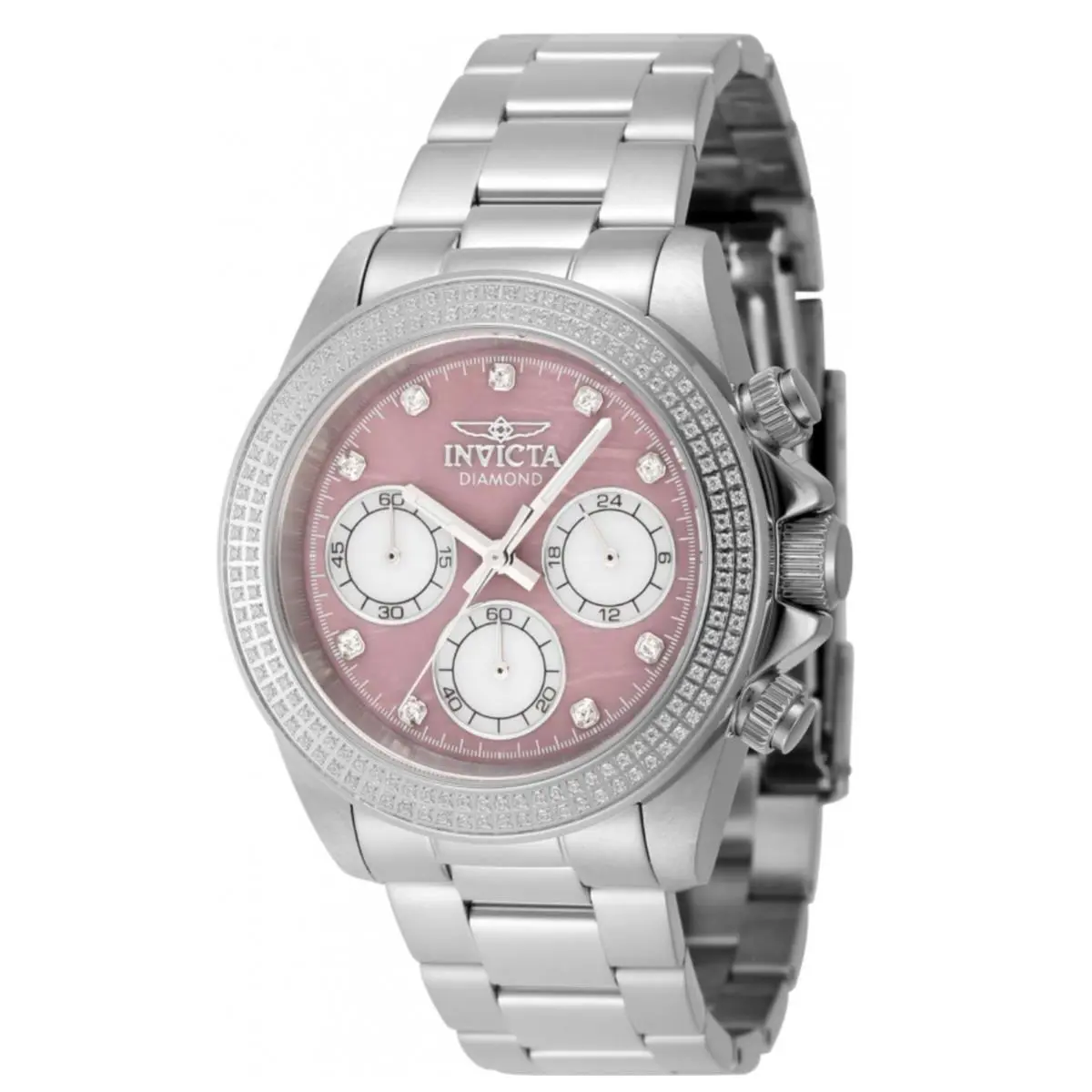Invicta Elite Diamond 0.71 Carat Diamond Watch Rose Mother of Pearl Dial 48756 - Dial: Pink, White, Band: Silver, Bezel: Silver, White