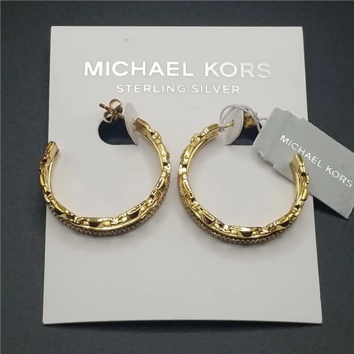 Michael Kors 14k Gold-plated Sterling Silver Pavé Logo Hoop Earrings - JLY57