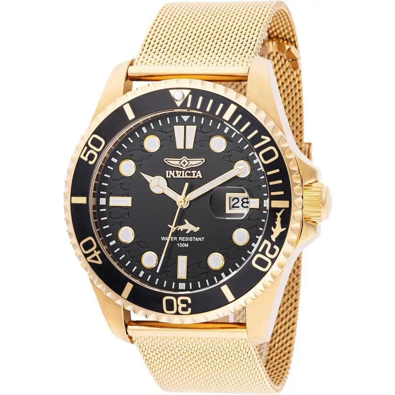 Invicta Men`s 43mm Pro Diver Hammerhead Jubilee Black Dial Gold Tone SS Watch