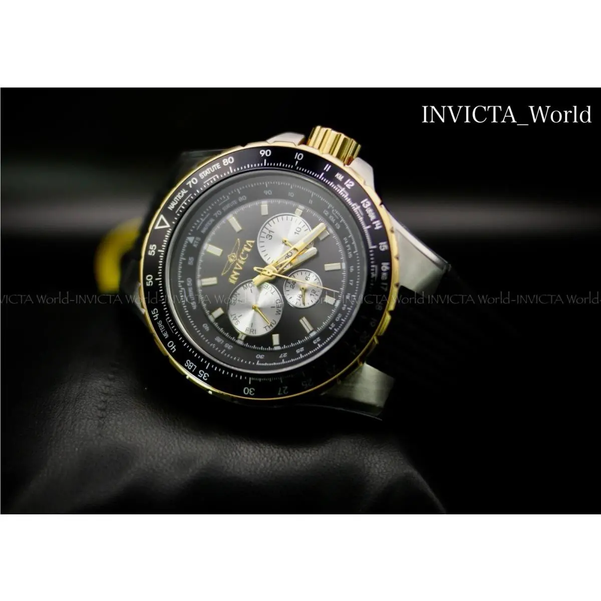 Invicta Aviator Black Chronograph Dial Silicone Band Nautical Mens Watch Quartz