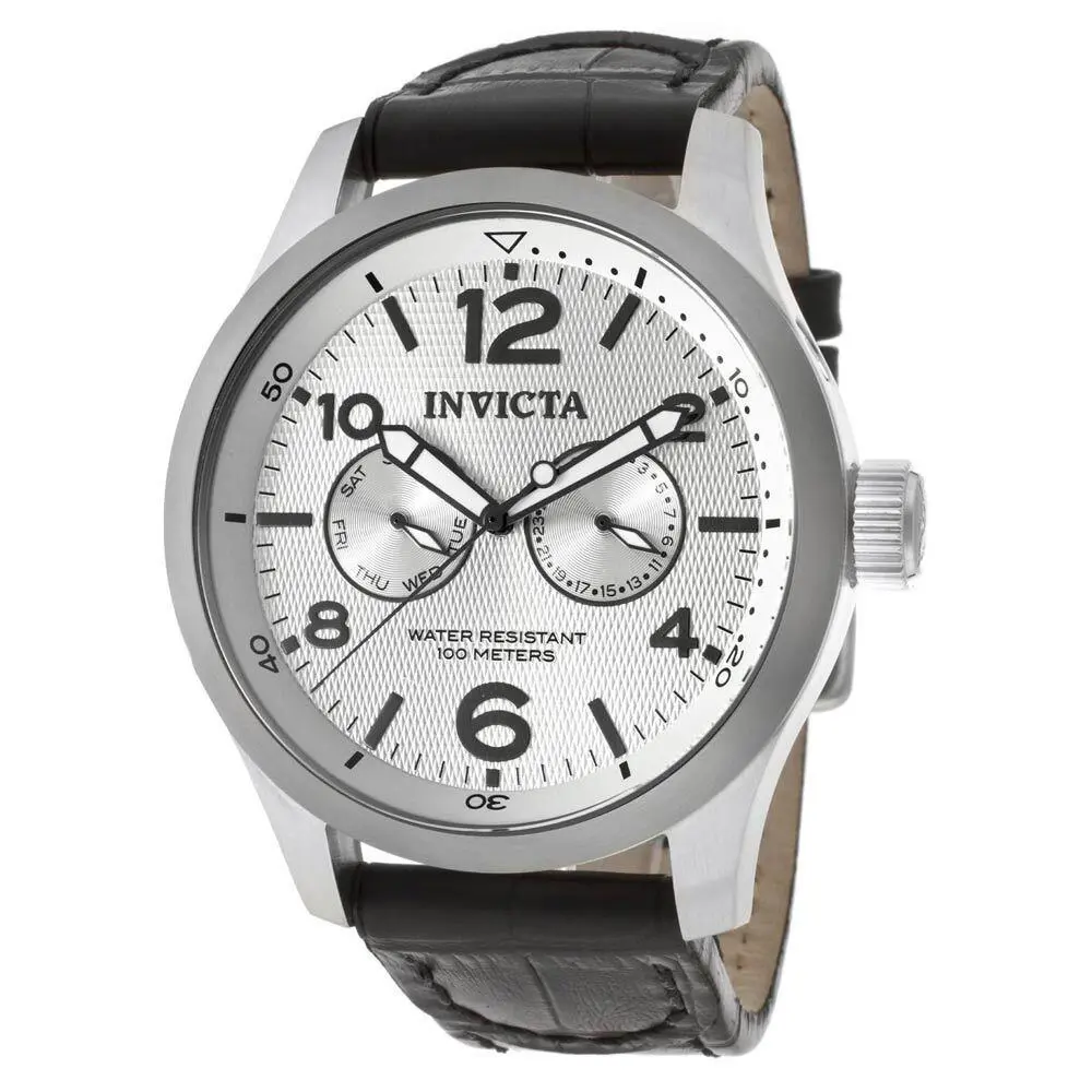 Invicta I-force Silver Dial Stainless Steel Black Leather Men`s Watch 13009