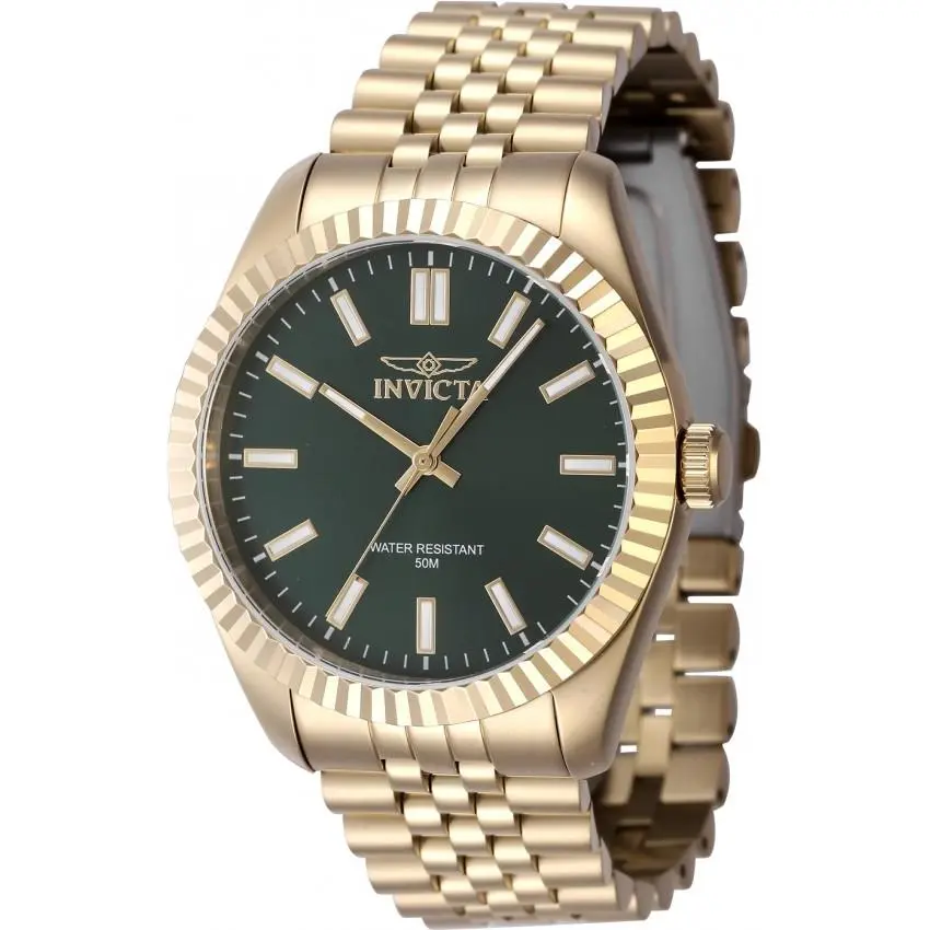 Invicta Specialty Quartz Green Dial Men`s Watch 47489 - Dial: Green, Band: Gold-tone, Bezel: Gold-tone