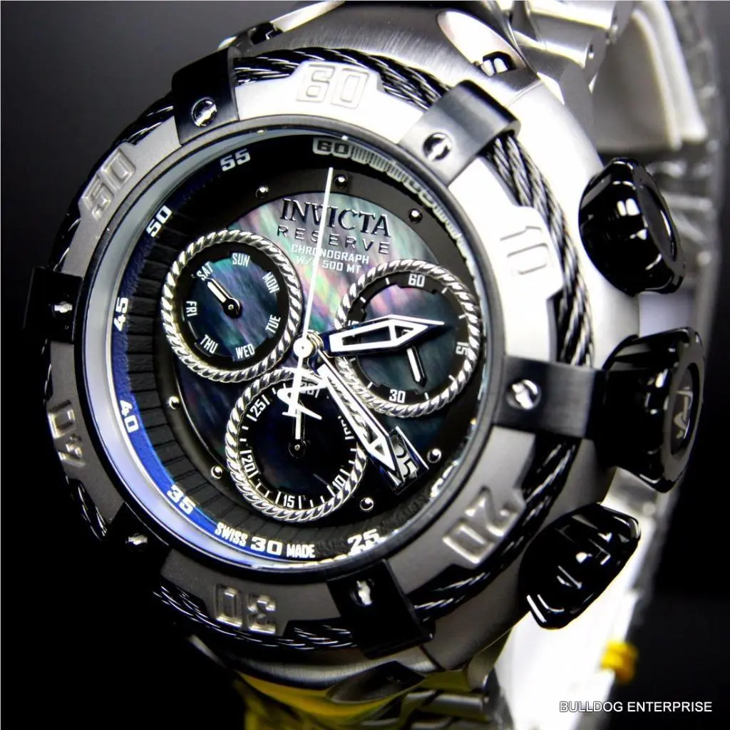 Invicta Reserve Thunderbolt Black Mop Swiss Silver Steel Chronograph Watch