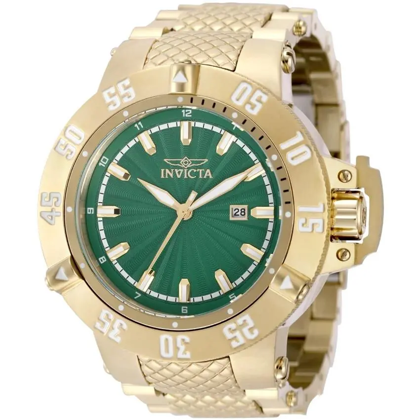 Invicta Subaqua Noma Iii 50mm Quartz Diver 500m Green Dial Gold Tone Date - Dial: Green, Band: Gold, Bezel: Gold
