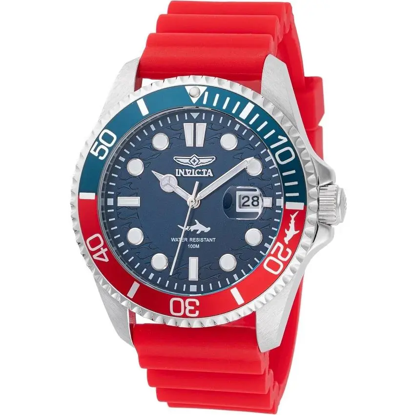 Invicta Men`s Pro Diver Men`s 43mm Quartz Watch Red Blue Bezel Red Band 47164