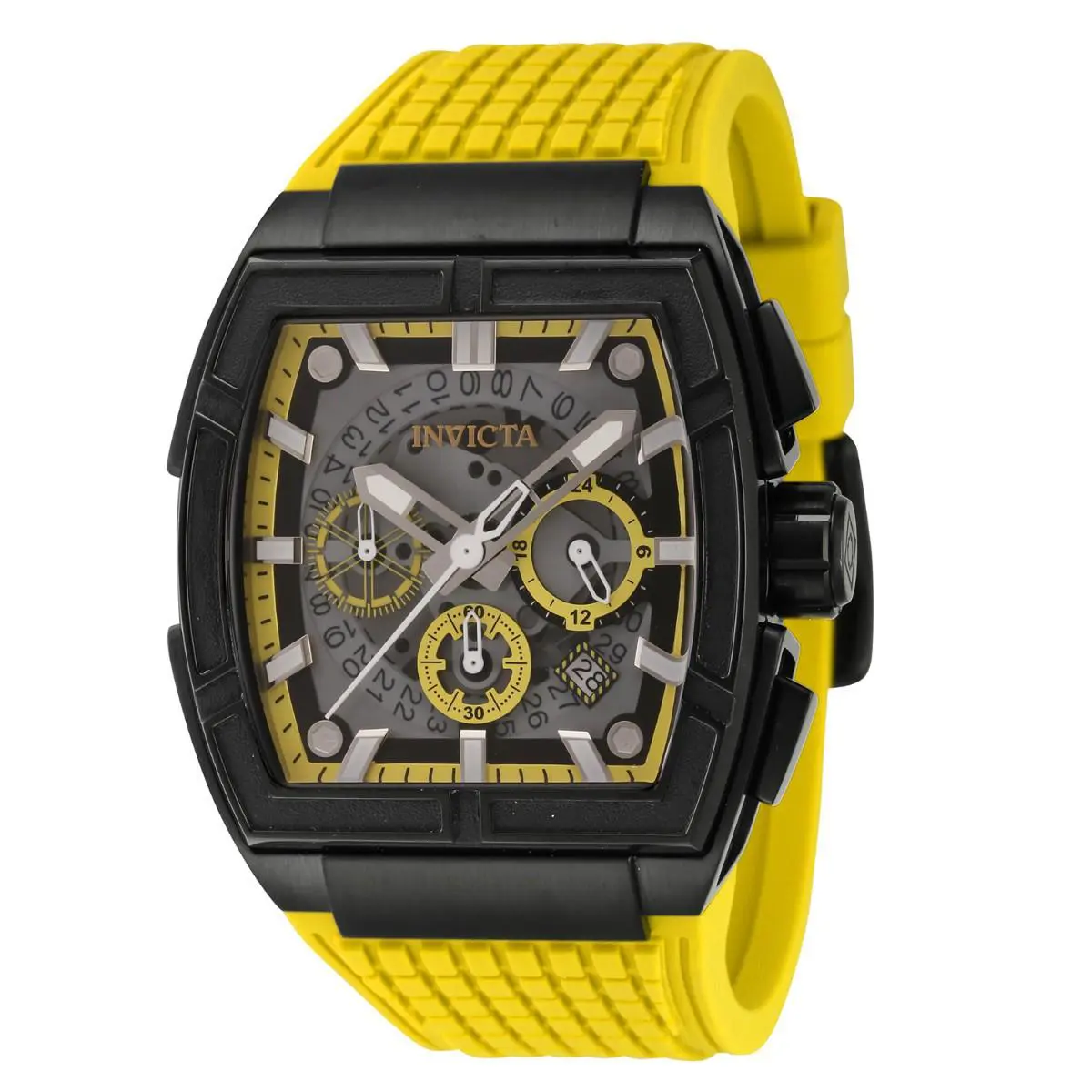 Invicta Men`s Watch S1 Rally Quartz Chronograph Yellow Silicone Strap 43.5mm - Dial: Black, Yellow, Band: Yellow