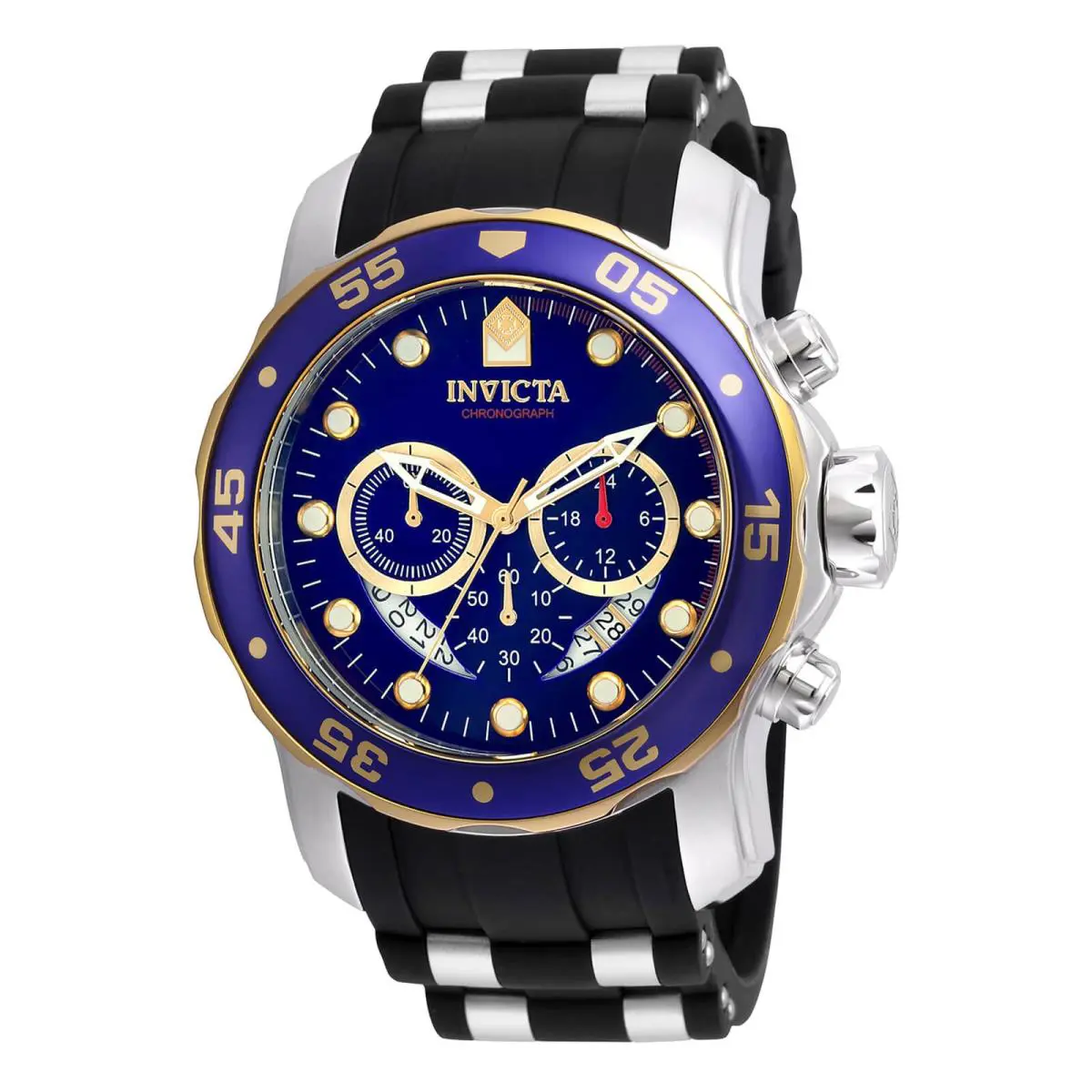 Invicta Men`s Watch Pro Diver Scuba Chrono Blue and Gold Tone Dial Strap 22971 - Blue, Dial: Blue, Band: Silver, Black