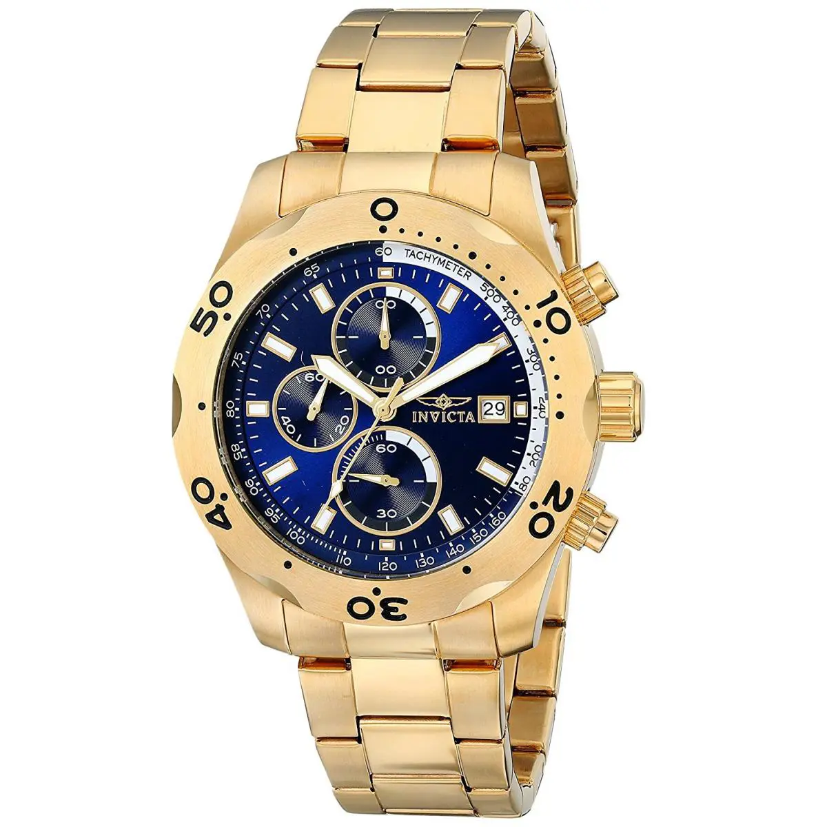 Mens Invicta 17751 Specialty Chronograph Blue Dial Gold Tone Steel Watch