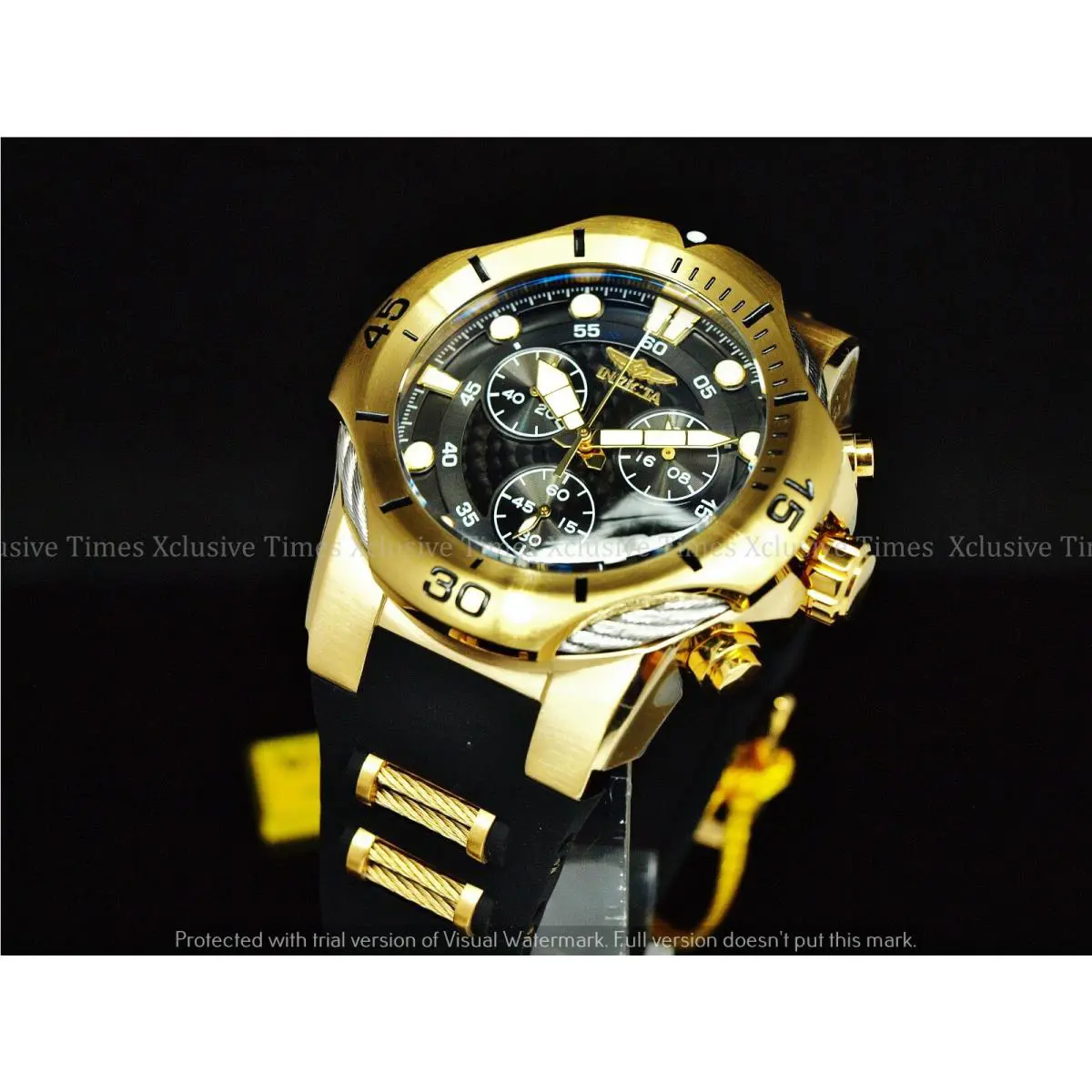 Invicta Men`s 52mm Bolt Quartz Chronograph Gold Tone Black Silicone Strap Watch