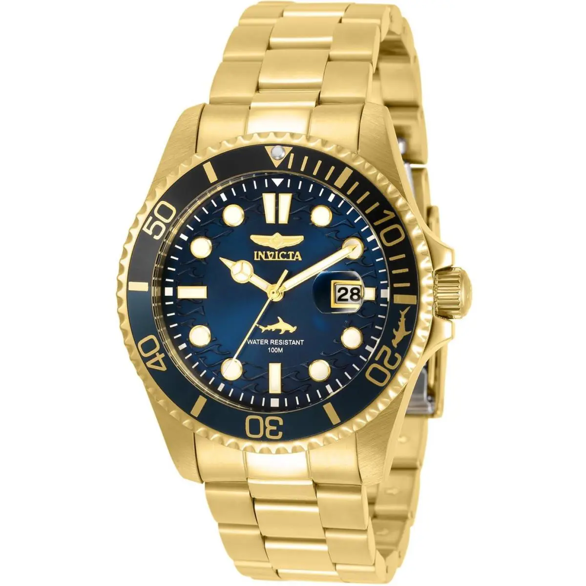 Invicta Men`s 30810 Pro Diver Quartz Multifunction Blue Dial Gold-tone SS Watch