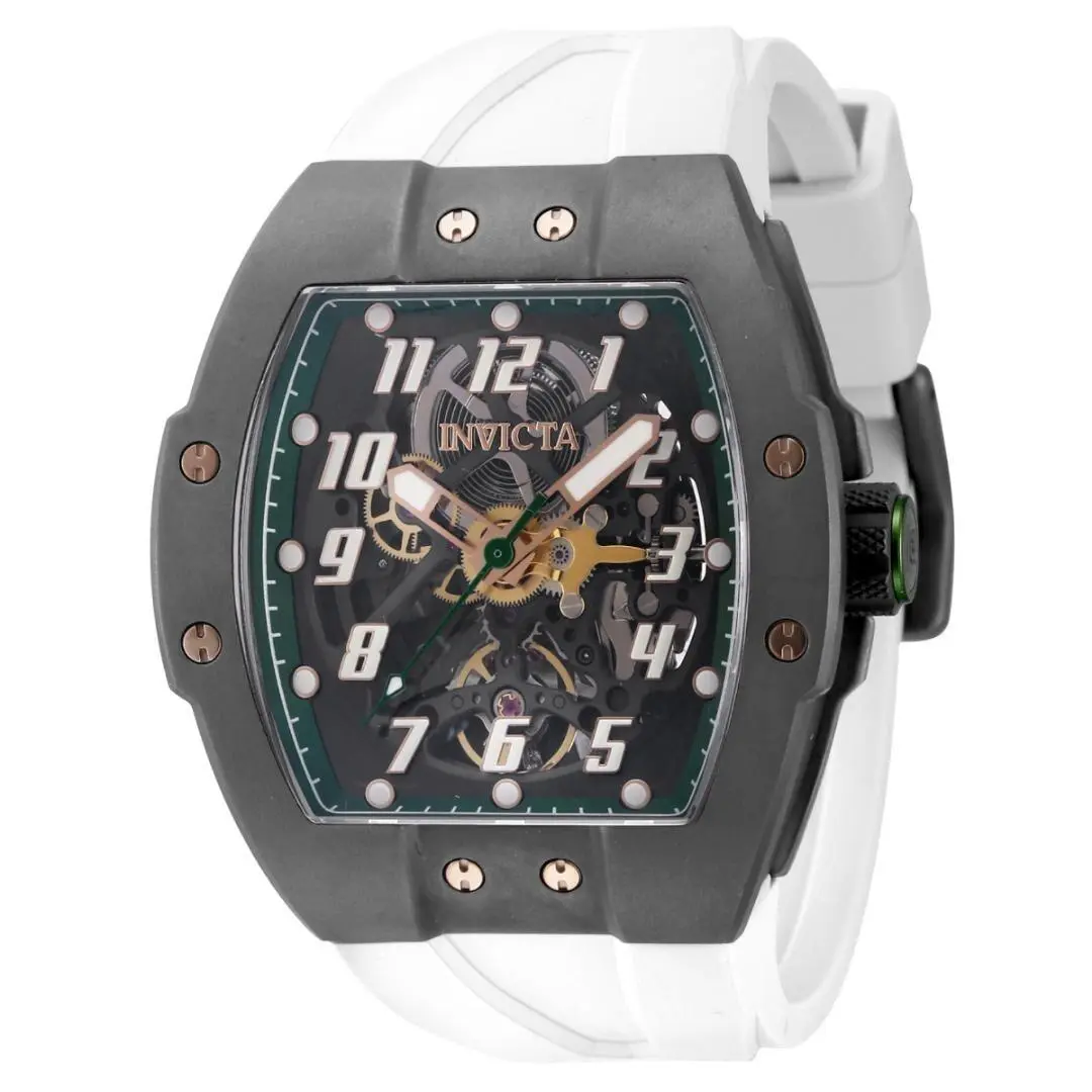 Invicta JM Correa Automatic Men`s Watch 47mm White 44405 Titanium - Dial: Transparent, Green, Band: White