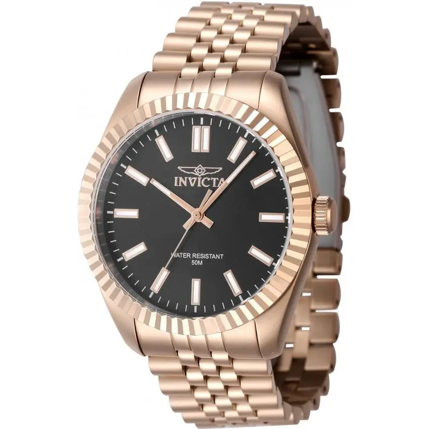 Invicta Specialty Quartz Black Dial Men`s Watch 47492 - Dial: Black, Band: Rose Gold-tone, Bezel: Rose Gold-tone