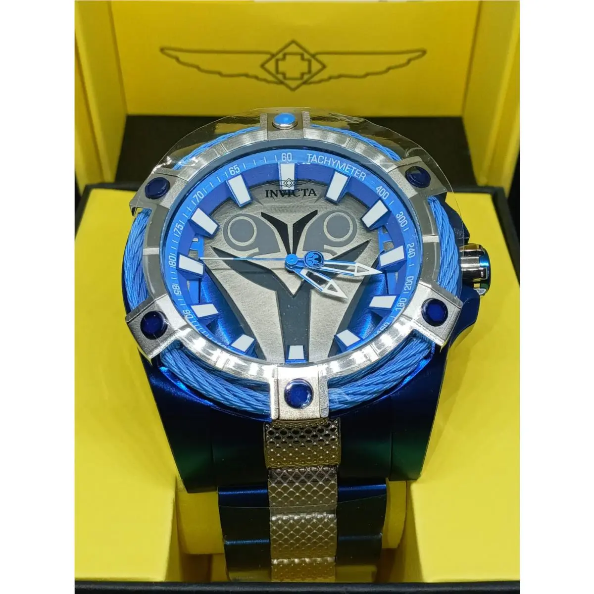 Star Wars Mandalorian Stainless Steel Men`s Watch 52mm Black Blue by Invicta