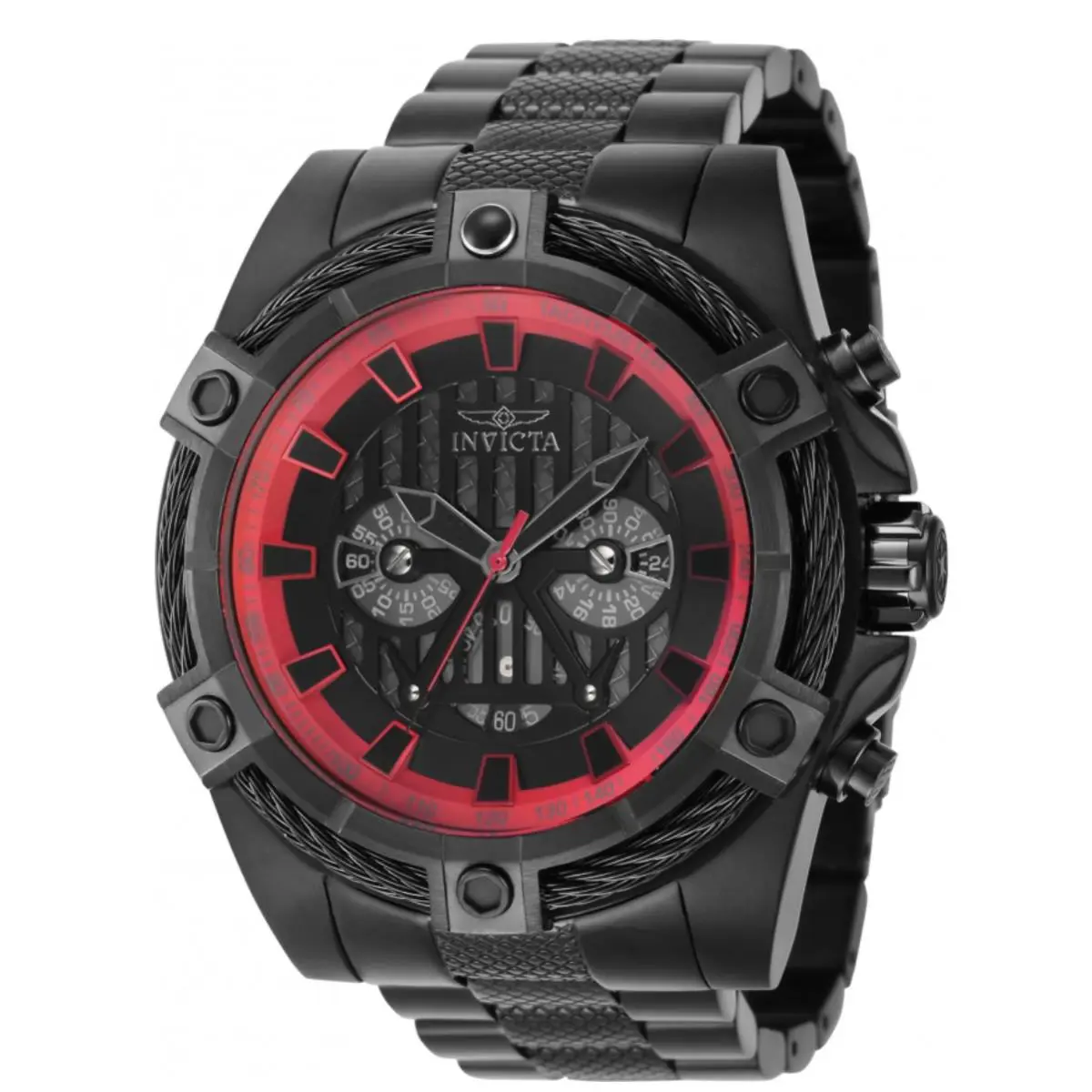 Invicta Star Wars Darth Vader Limited Men`s 52mm Triple Black Chrono Watch 40087 - Dial: Black, Gray, Red, Band: Black, Bezel: Black