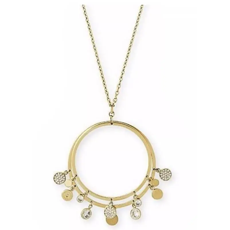 Michael Kors 2 Hoop Necklace Pave Crystals Gold Tone Chain MKJ6643710