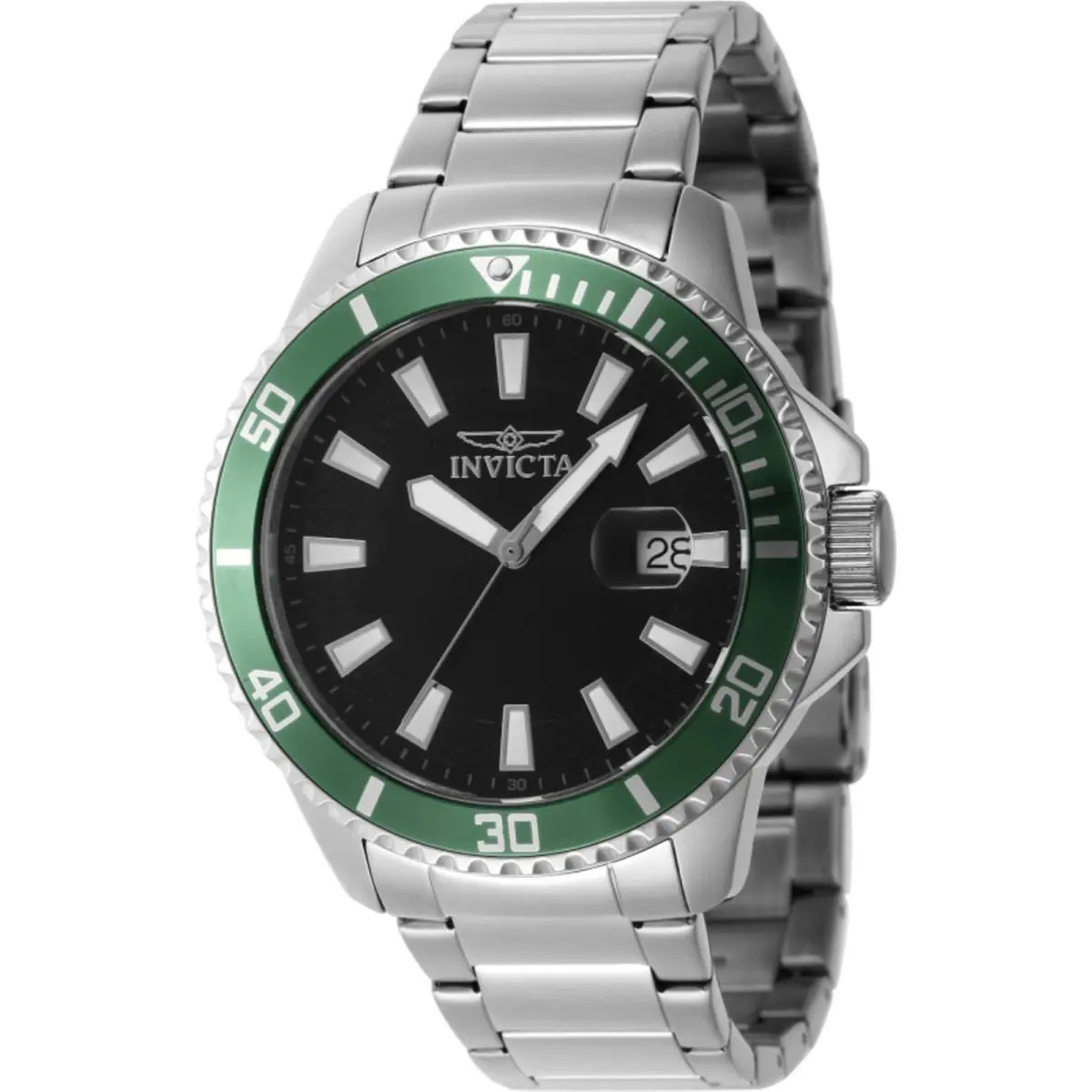 Invicta Men`s Watch Pro Diver Quartz Black Dial Silver Steel Bracelet Date 46075