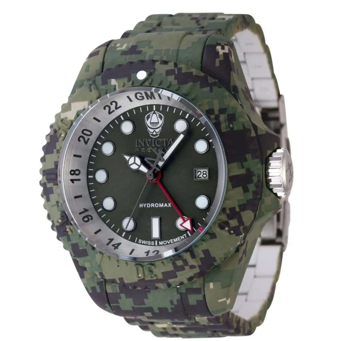 Invicta Hydromax Dark Green Camo Hydroplated Men`s 52mm Swiss Quartz Watch 45939 - Dial: Green, Silver, White, Band: Beige, Black, Brown, Green, Multicolor, Tan, Bezel: Black, Green, Multicolor