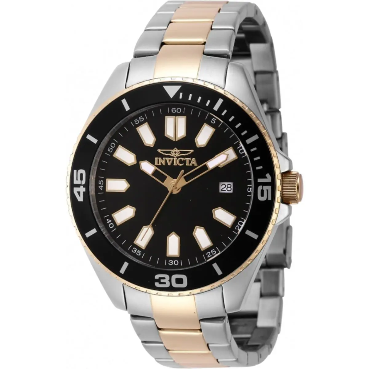 Invicta Men`s Watch Pro Diver Quartz Black Brass Dial Two Tone Bracelet 46319