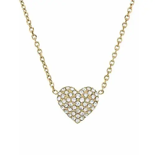 Michael Kors Gold Tone Chain+heart Crystal Pave Padlock Charm Necklace MKJ3037