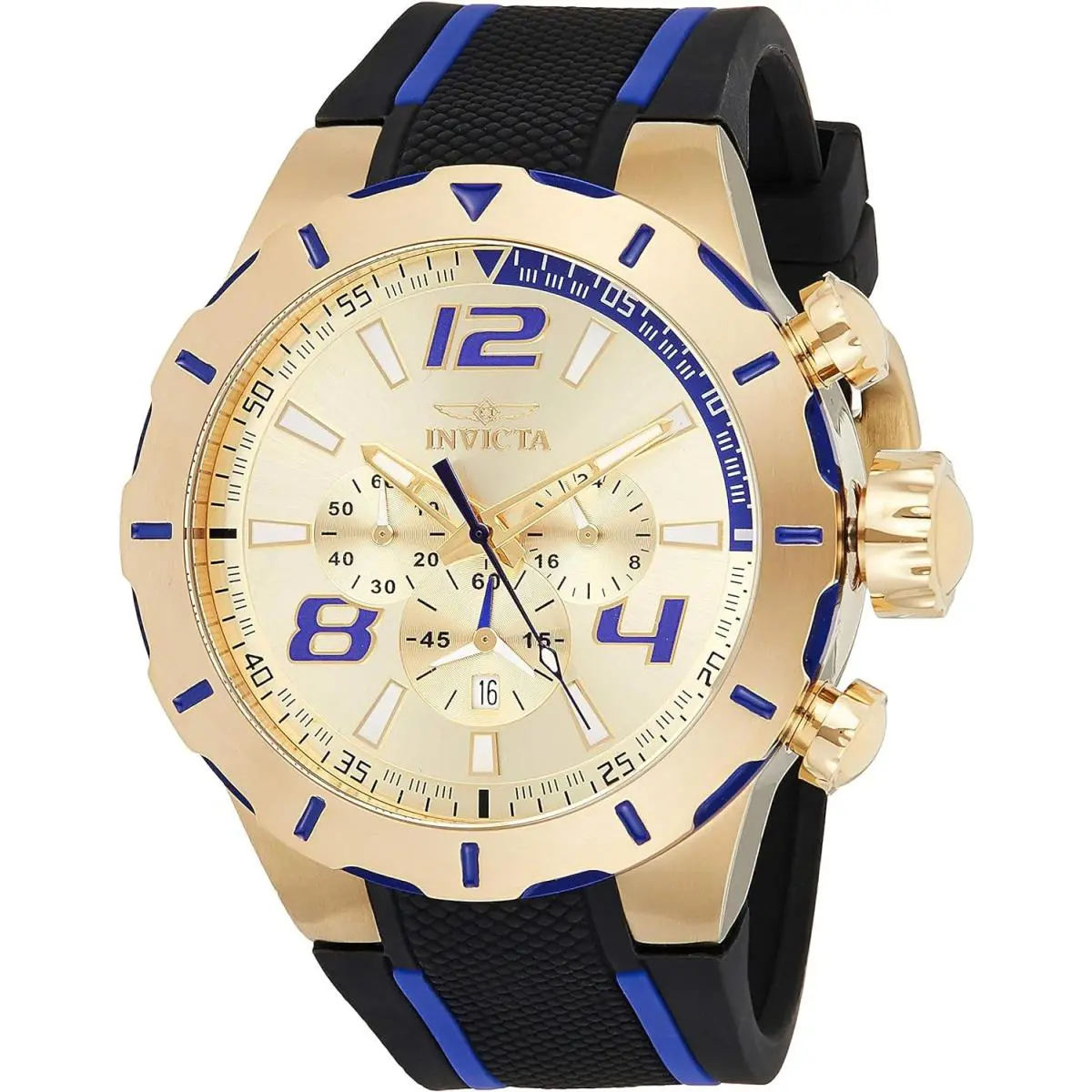Invicta Men`s 20107 S1 Rally Analog Display Japanese Quartz Black Silicone Watch - Gold, Dial: Gold, Band: Blue, Multicolor