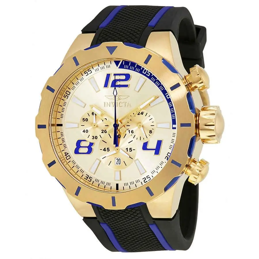 Invicta S1 Rally Chronograph Men`s Watch 20107 - Dial: Gold, Band: Black and Blue, Bezel: Yellow Gold-plated