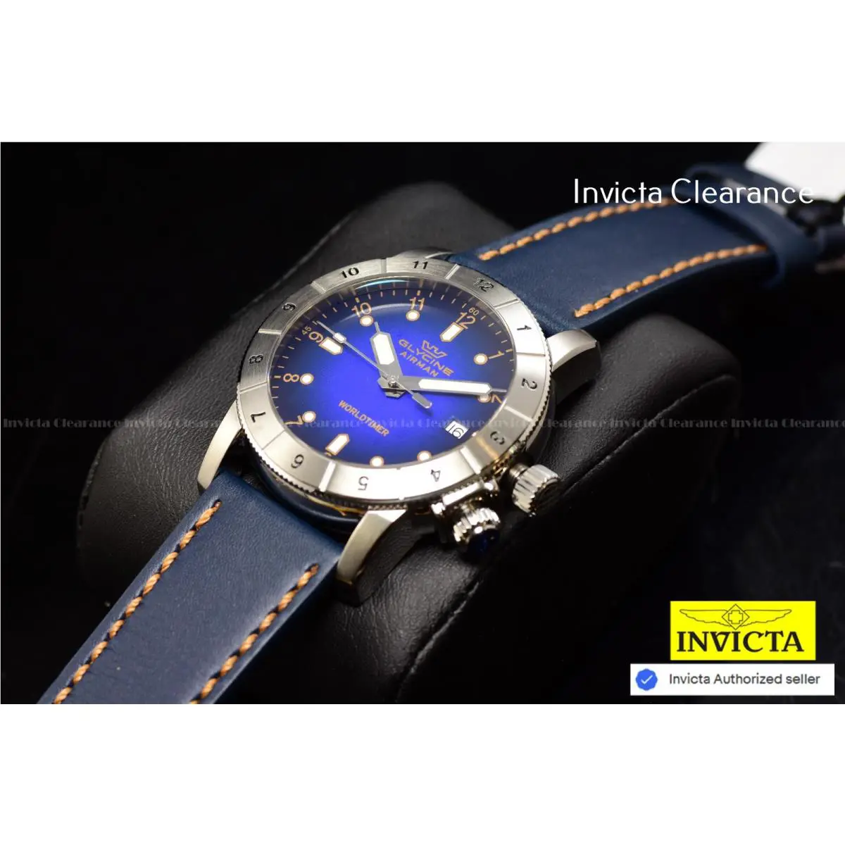 Glycine Airman Contemporary Worldtimer Quartz Blue Dial Men`s Watch GL1022
