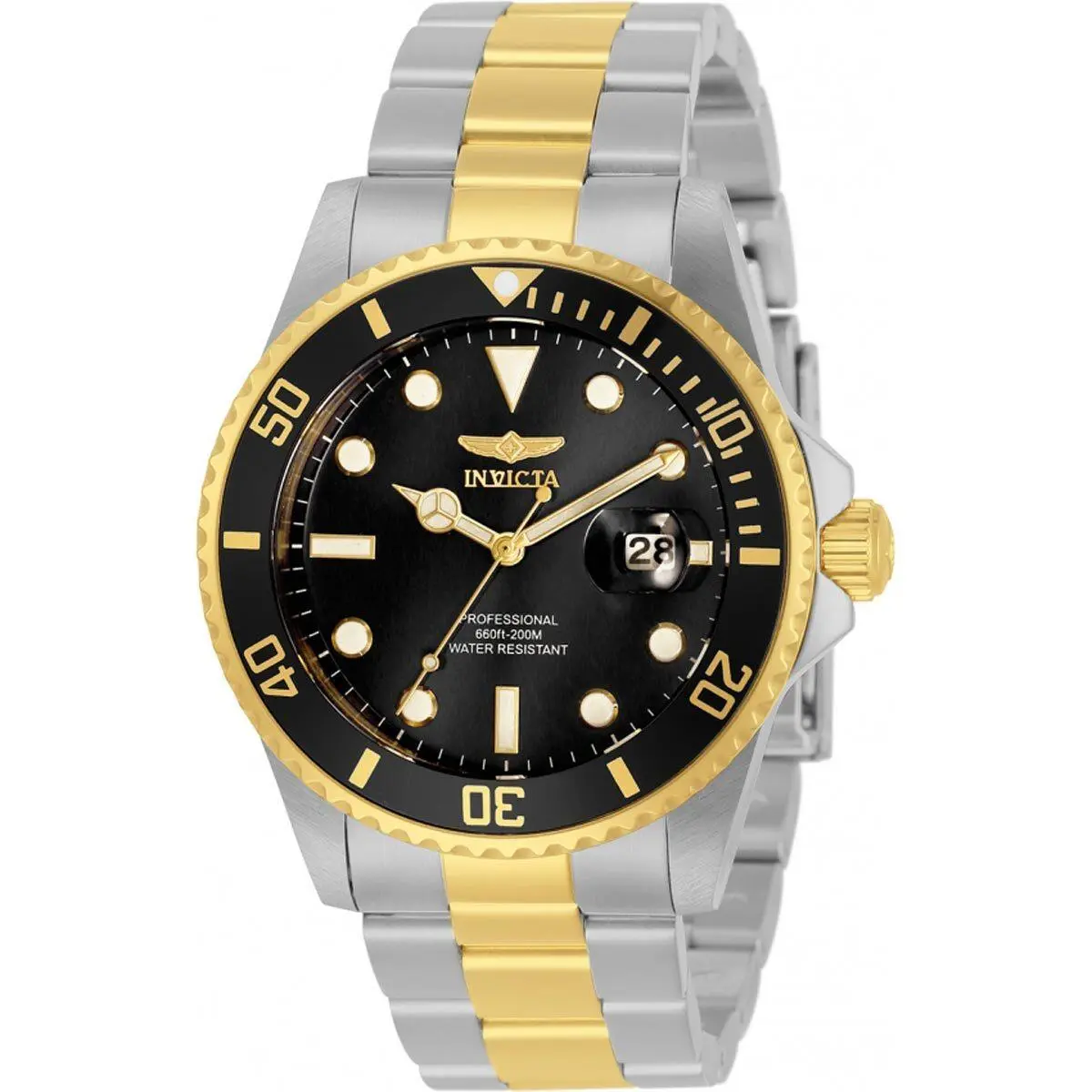 Invicta Men`s Watch Pro Diver Quartz Black Dial Two Tone Steel Bracelet 33269