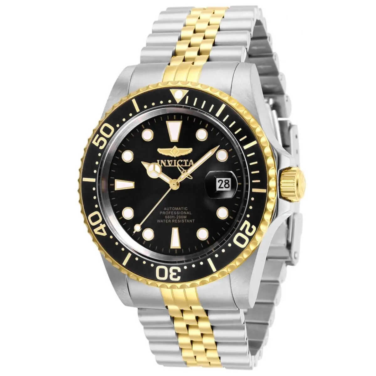 Invicta Men`s Watch Pro Diver Date Automatic Black Dial Two Tone Bracelet 30094