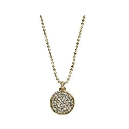Michael Kors Polished Gold Chain+circle Pave Crystal Pendant Necklace MKJ1393