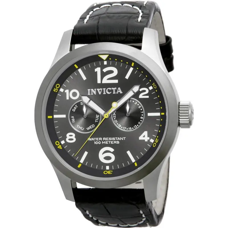 Invicta Force Grey Dial Black Leather Band Men`s Watch 14142
