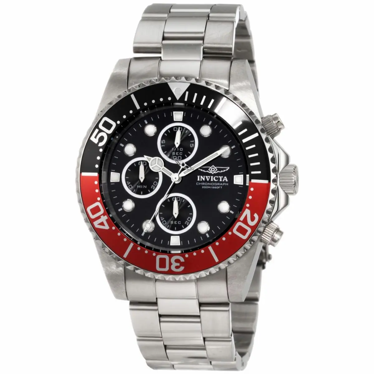 Invicta 1770 Men`s Pro Diver Black Dial Chrono Dive Steel Watch