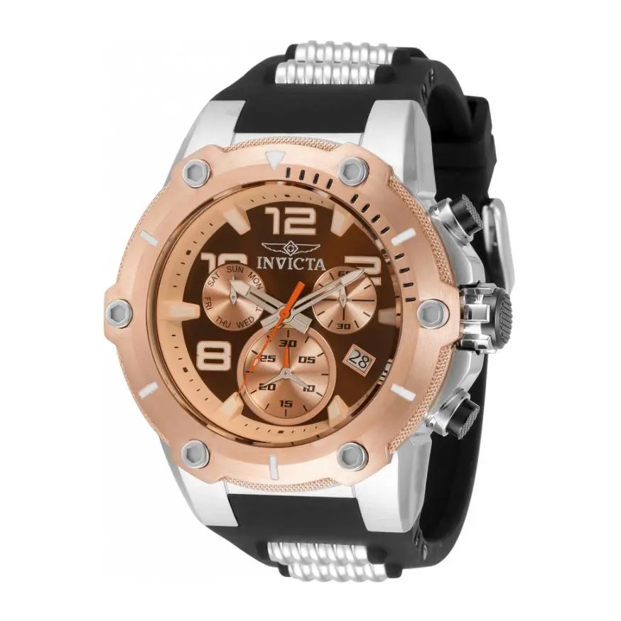 Invicta Speedway Viper Men`s 52mm Rose Gold Brown Swiss Chronograph Watch 34016 - Dial: Brown, Band: Silver, Black, Bezel: Rose Gold, Silver
