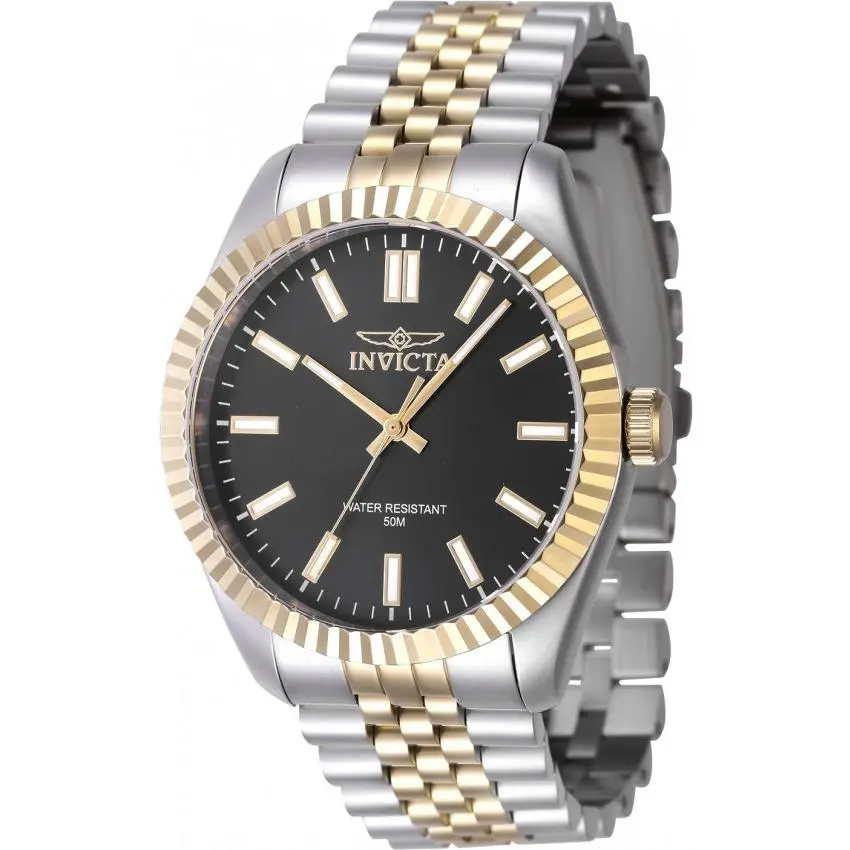 Invicta Specialty Quartz Black Dial Men`s Watch 47483 - Dial: Black, Band: Two-tone (Gold and Silver-tone), Bezel: Silver-tone
