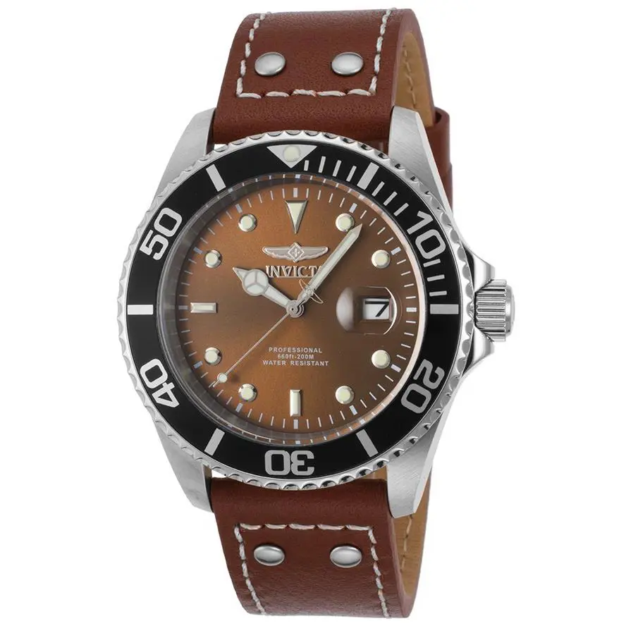 Invicta Men`s 43mm Pro Diver Date Quartz Brown/silver Tone Dial 200m SS Watch