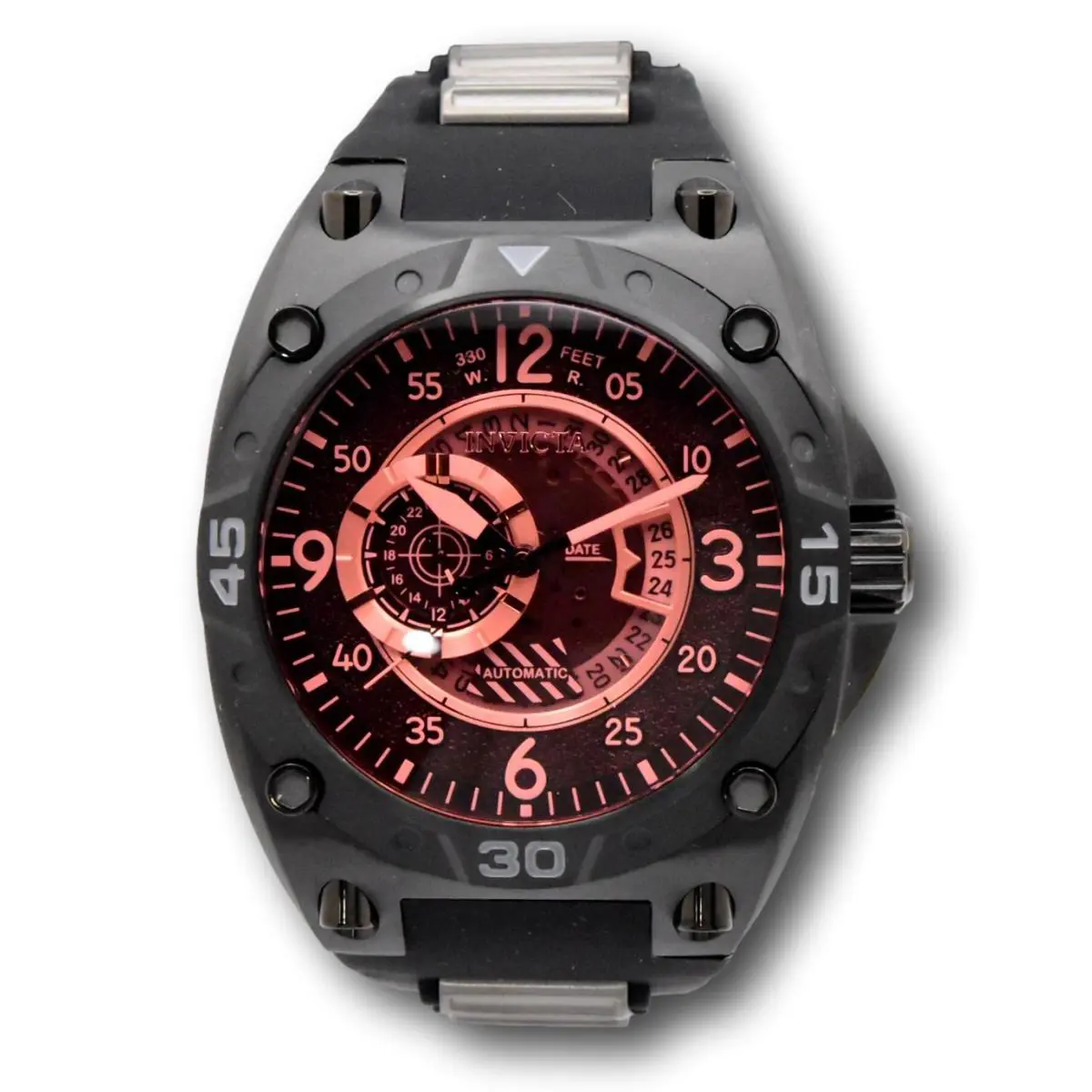 Invicta Aviator Automatic Men`s 50mm Deep Radar Red Tinted Watch 40286 - Dial: Black, Red, Band: Black, Bezel: Black, Gray