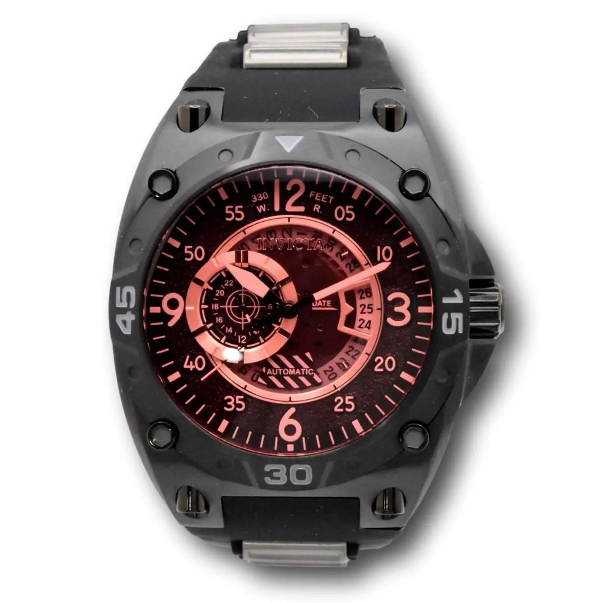 Invicta Aviator Deep Radar Rare Pink Variant Men`s 50mm Automatic Watch 40286 - Dial: Black, Pink, Red, Band: Black, Bezel: Black, Gray