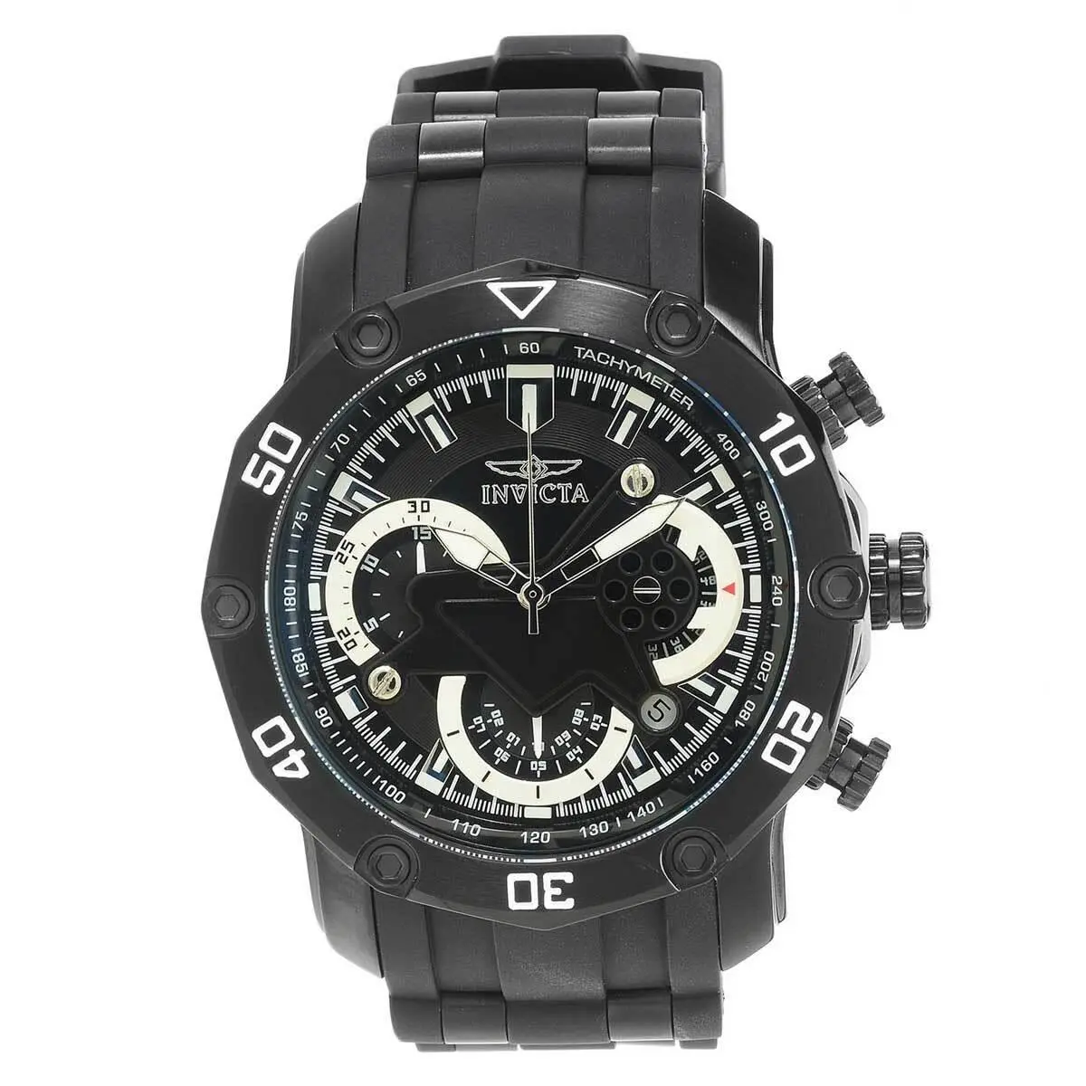 Invicta 22799 Gent`s Chrono Black Dial Steel Silicone Band Watch - Dial: Black, Band: Black