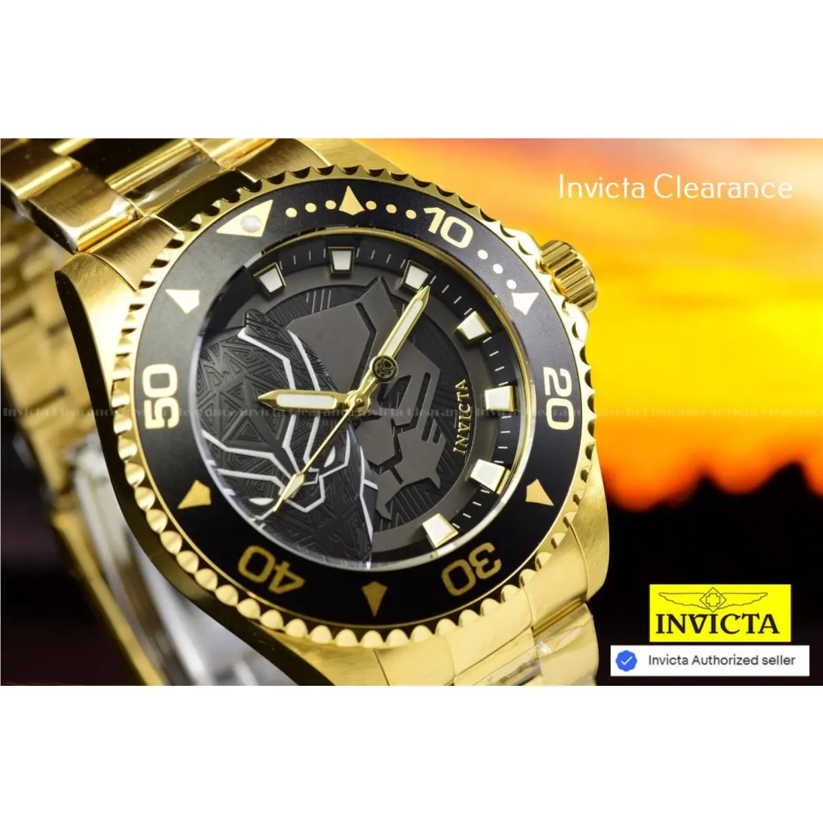 Invicta Mens Marvel Black Panther 44mm Limited Edition Gold Tone SS Watch