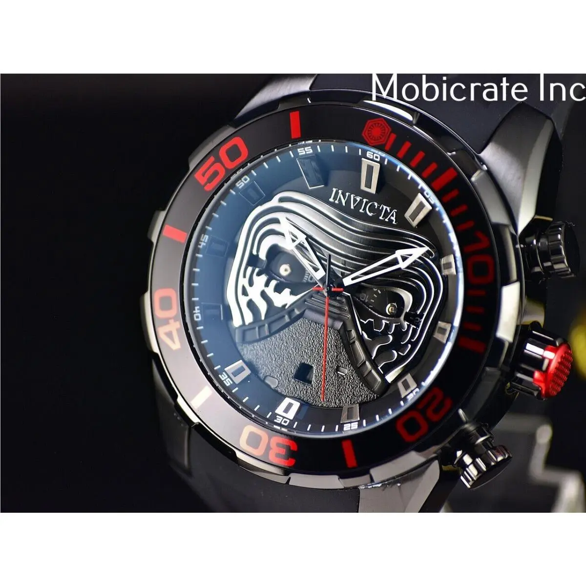 Invicta Star Wars Kylo Ren Men`s 50mm LE Quartz Chrono Silicone Watch - Dial: Black, Silver, Band: Black, Bezel: Black, Red
